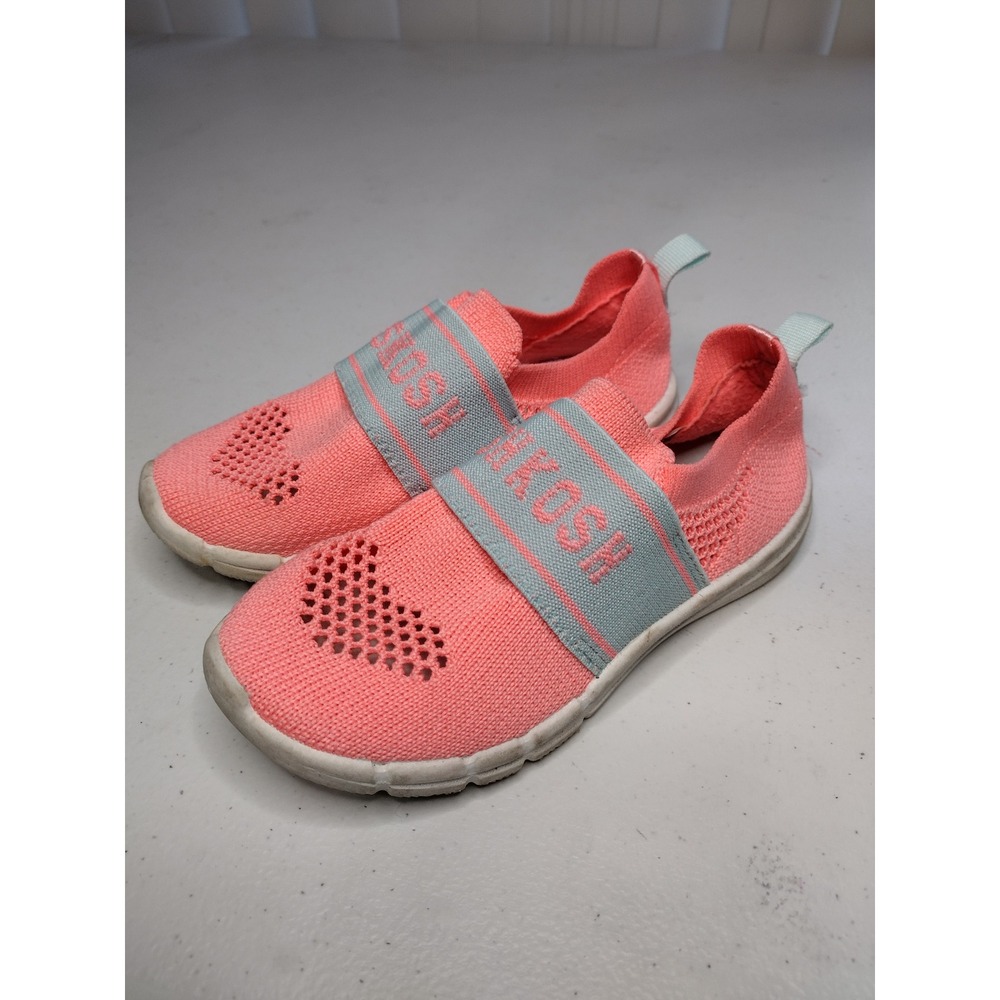 OshKosh Bgosh Girls Coral Pink Heart‎ Knit Slip On Size 10 Splash Shoes